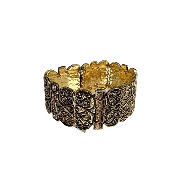 Macy's Wide Bronze Tone Bracelet with Rhinestones NWT - Picture 1 of 12